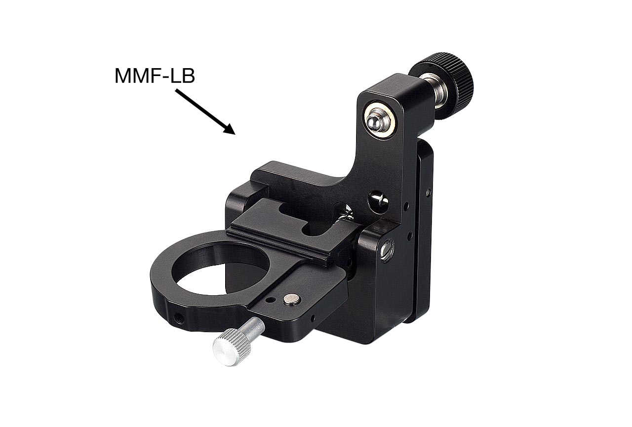 MMF-LB. Средний откидной юстируемый держатель для оптики с винтами с круглыми ручками, с буртиком, левый. В откинутом положении