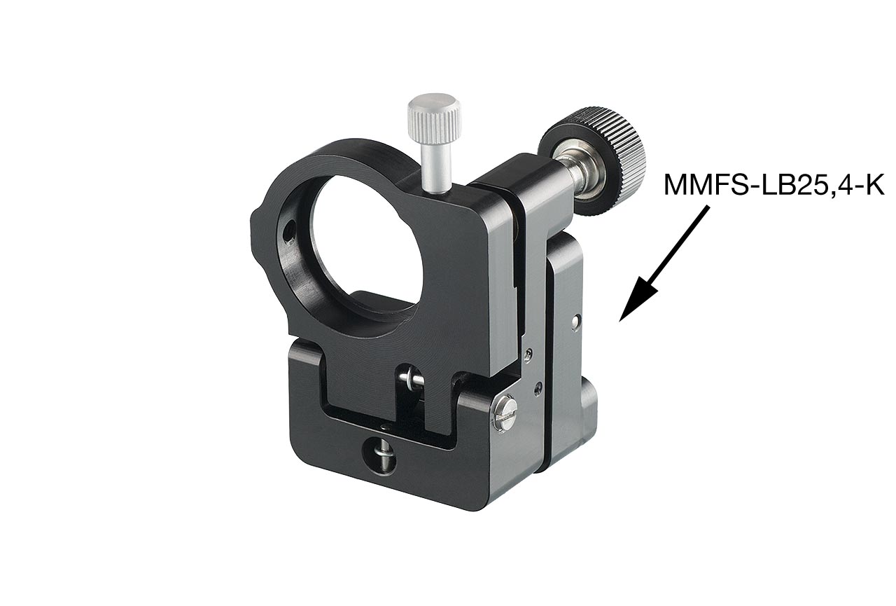 MMFS-LB-k. Малый откидной юстируемый держатель для оптики с винтами с круглыми ручками, с буртиком, левый