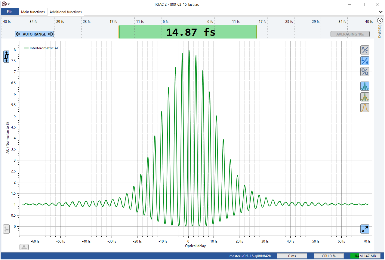 Измерение длительности импульса лазера TiF-SP в программе IRTAC 2