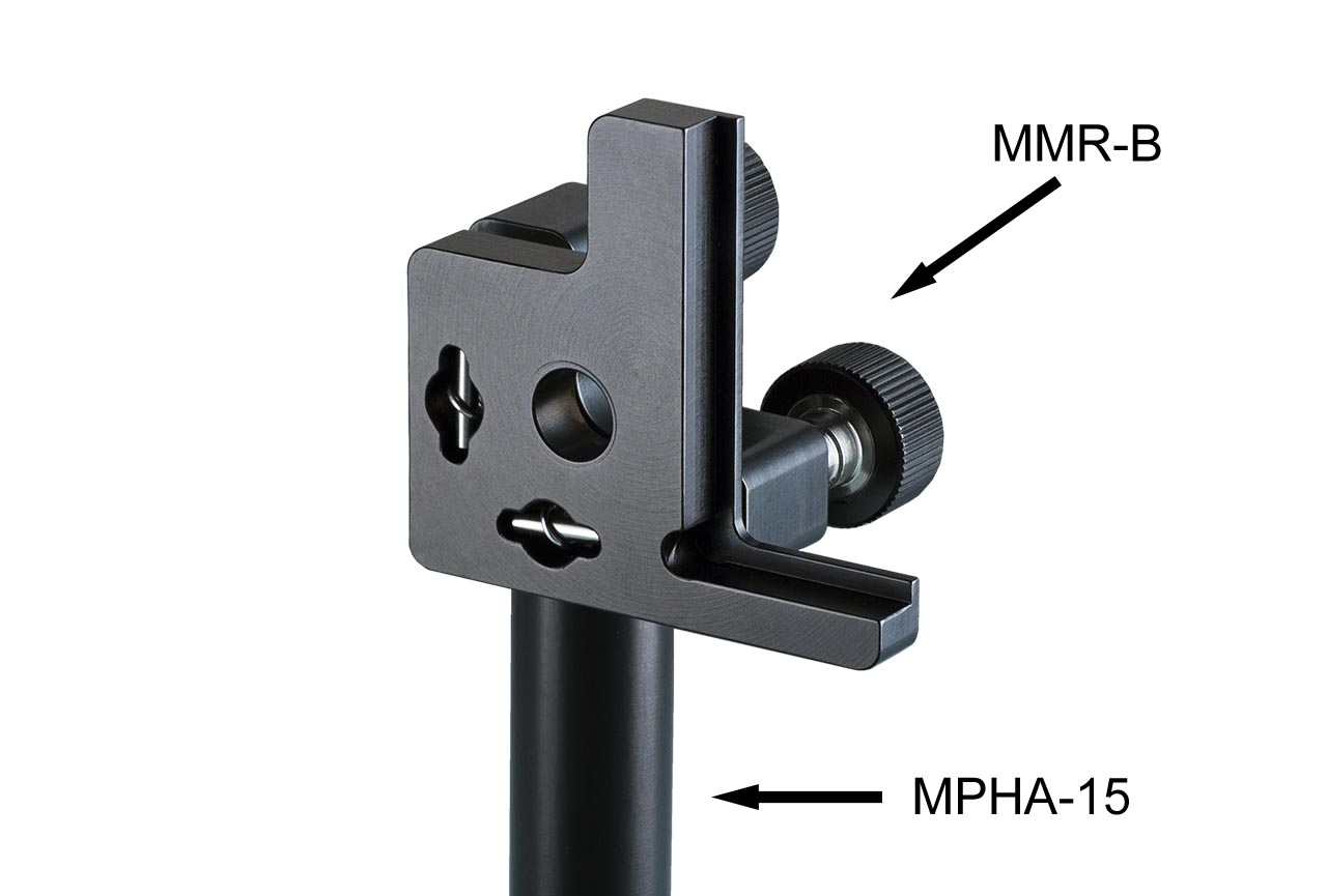 MMR-B. Регулируемый держатель поляризатора с винтами с круглыми ручками. На дюралевом установочном стержне Ф15 мм