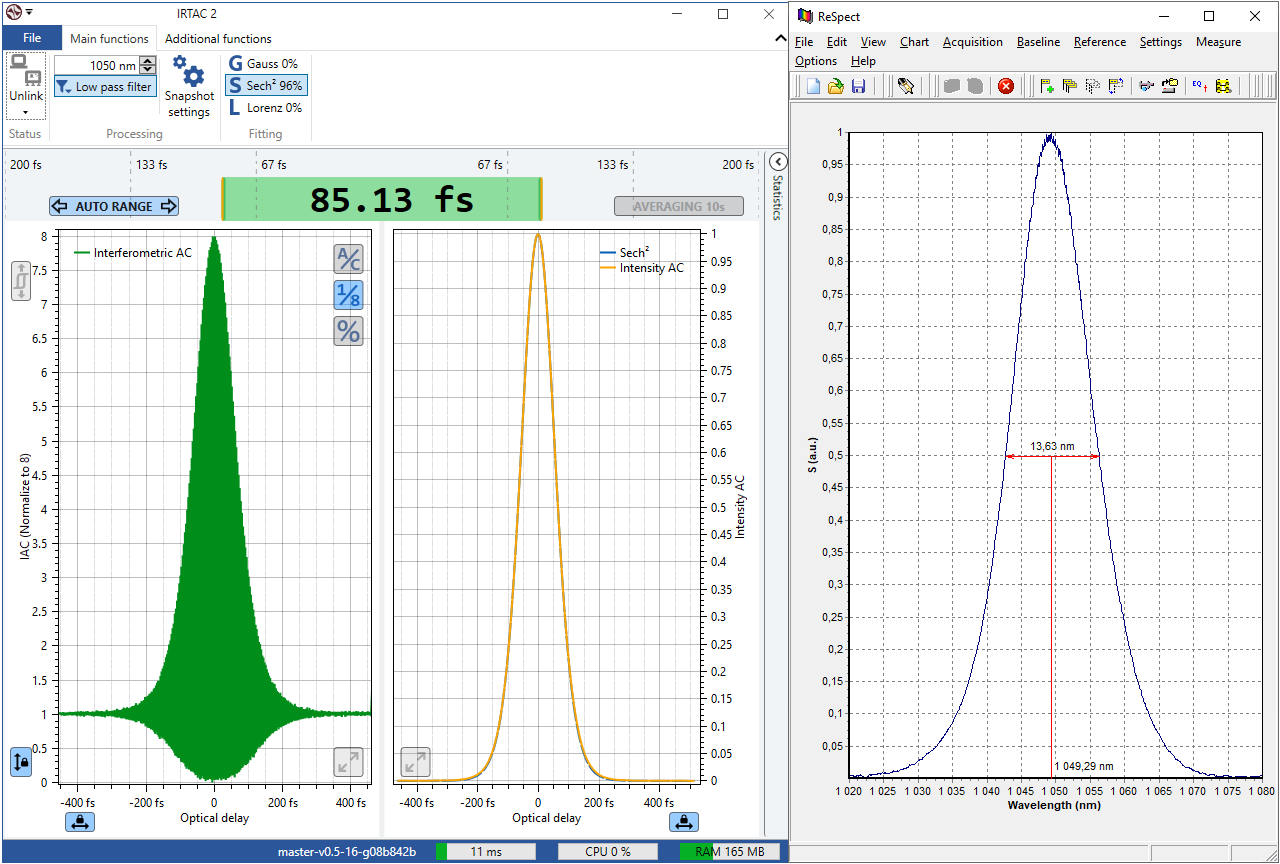Автокорреляционная функция импульса и спектр излучения лазера TEMA-100