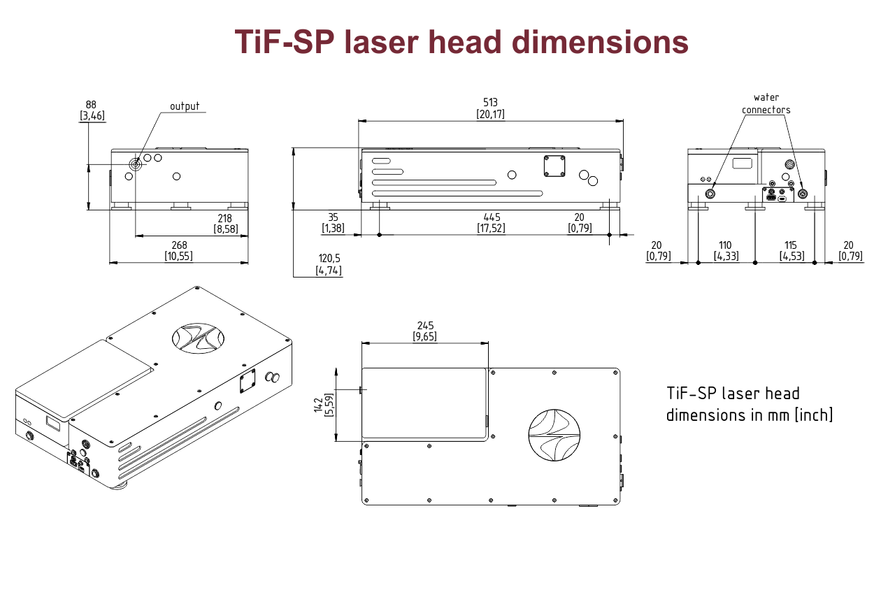 Dimensional drawing of TiF-SP laser with an integrated DPSS pump laser