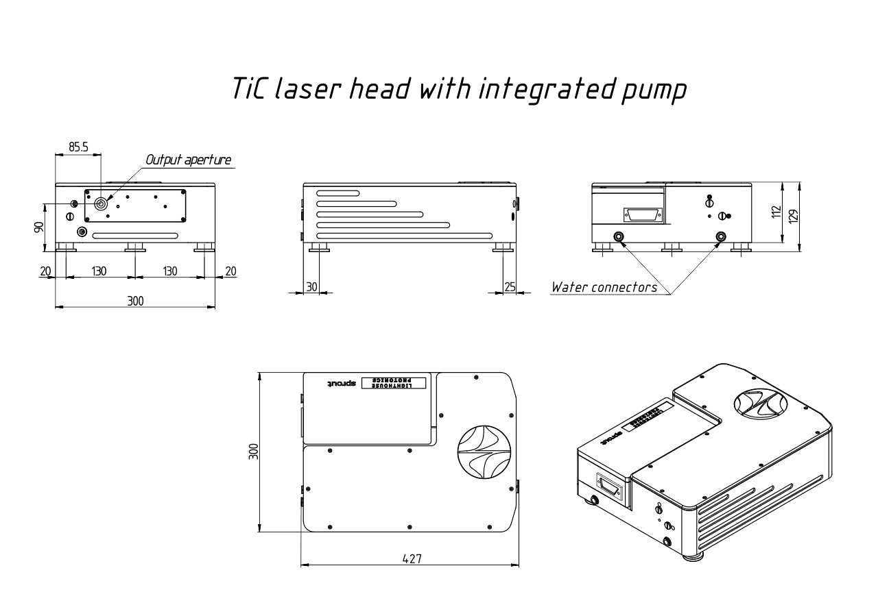 Dimensional drawing of TiC laser with an integrated DPSS pump laser