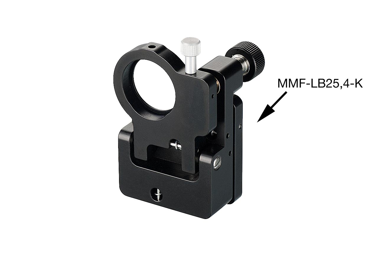 MMF-LB-k. Средний откидной юстируемый держатель для оптики с винтами с круглыми ручками, с буртиком, левый