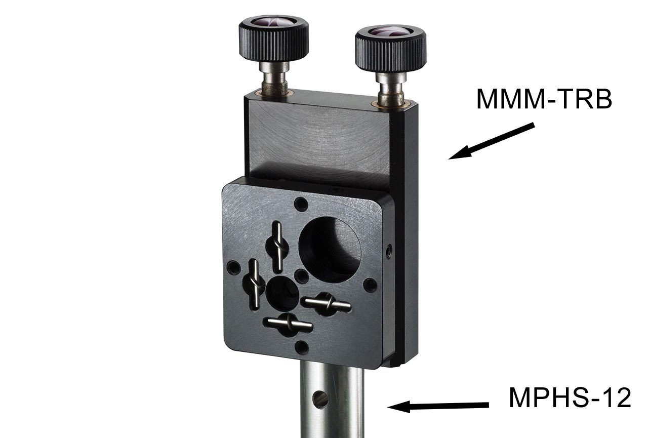 MMM-TRB. Средний вертикальный юстируемый держатель для оптики с винтами с круглыми ручками, правый. На стальном установочном стержне Ф12 мм