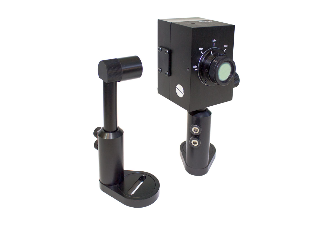 The OABS-15-MK optical attenuator on the MPH mounting post with a beam trap